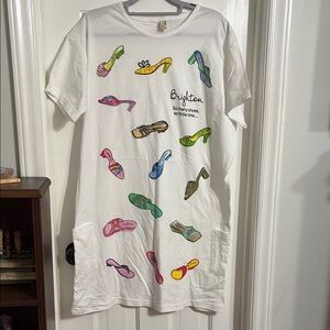 Brighton White T-Shirt Dress with Colorful Shoe Print - cover-up or night shirt